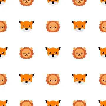 Seamless pattern with cute lion and fox. Vector illustration for design, web. Illustrazione stock