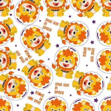 Seamless pattern of cute lion astronaut exploring the red planet. Stock Illustration
