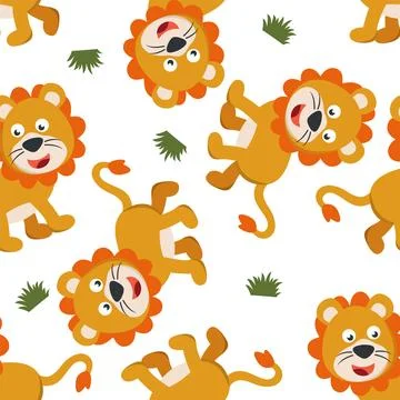 Seamless pattern of cute lion  in the jungle Stock Illustration