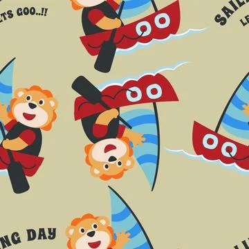 Seamless pattern with cute lion sailor, Cute Marine pattern Stock Illustration