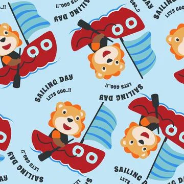 Seamless pattern with cute lion sailor, Cute Marine pattern Stock Illustration