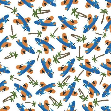 Seamless pattern of Cute little airplane in the sky. Stock Illustration