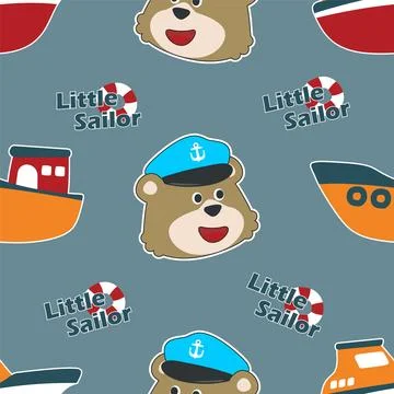 Seamless pattern with cute little bear sailor animal. Cute Marine pattern Stock Illustration