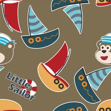 Seamless pattern with cute little bear sailor animal. Cute Marine pattern Stock Illustration