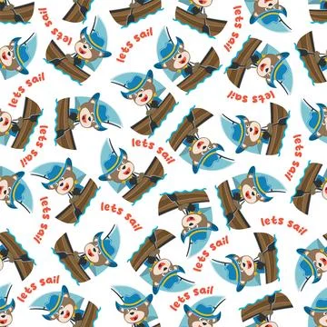 Seamless pattern with cute little bear the sailor, Cute Marine pattern Stock Illustration
