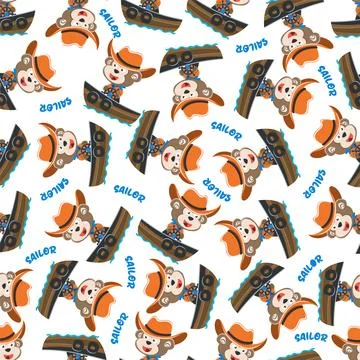 Seamless pattern with cute little bear the sailor, Cute Marine pattern Stock Illustration