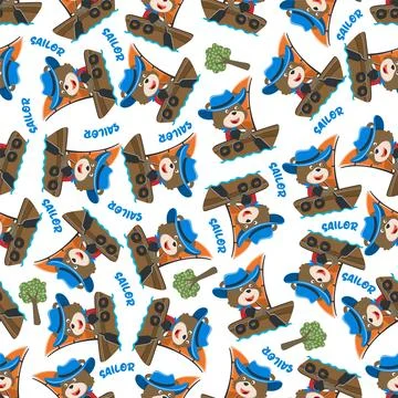 Seamless pattern with cute little bear the sailor, 스톡 일러스트