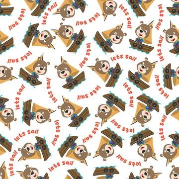 Seamless pattern with cute little bear the sailor, Cute Marine pattern Stock Illustration