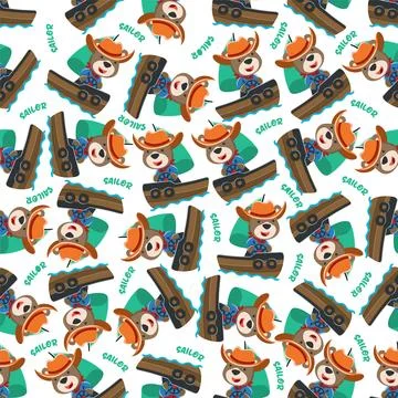 Seamless pattern with cute little bear the sailor, Stock Illustration