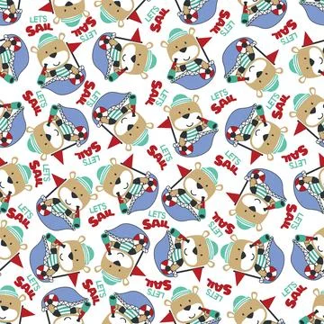 Seamless pattern with cute little bear the sailor, Illustrazione stock