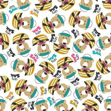 Seamless pattern with cute little bear the sailor, Stock Illustration