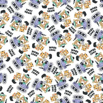 Seamless pattern of Cute little bear on excavator. Can be used for t-shirt .. 스톡 일러스트