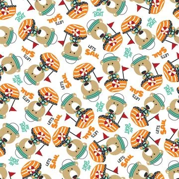 Seamless pattern with cute little bear the sailor, Illustrazione stock