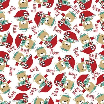 Seamless pattern with cute little bear the sailor, Stock Illustration