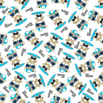 Seamless pattern of cute little bear with a surfboard, Stock Illustration