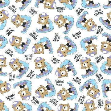 Seamless pattern of cute little bear with a surfboard Stock Illustration