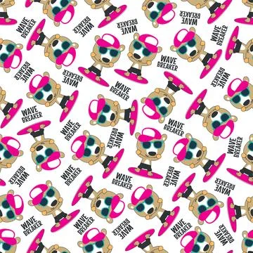 Seamless pattern of cute little bear with a surfboard Stock Illustration
