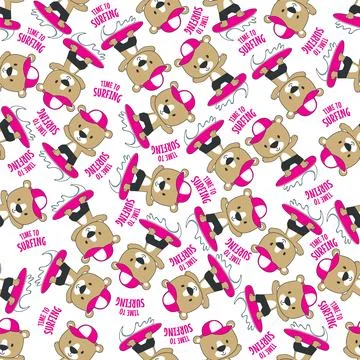 Seamless pattern of cute little bear with a skate board, Stock Illustration