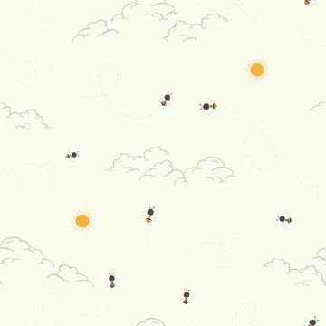 Seamless pattern with cute little bees on sunshine day,design for kid product Illustrazione stock