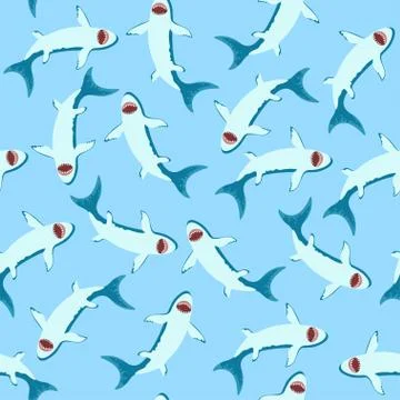 Seamless pattern with cute little cartoon sharks. Vector illustration. Stock Illustration
