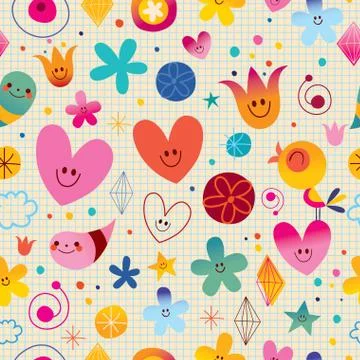Seamless pattern with cute little characters Illustrazione stock