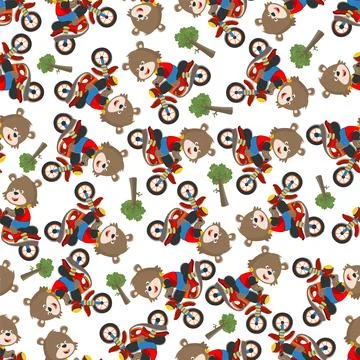 Seamless pattern of cute little fox ride a motorcycle, Stockillustratie