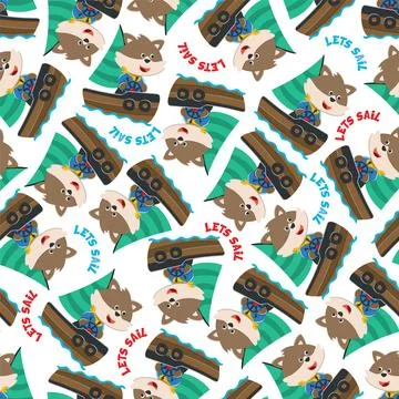Seamless pattern with cute little fox the sailor, Illustrazione stock