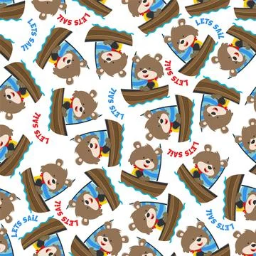 Seamless pattern with cute little fox the sailor, Cute Marine pattern Illustrazione stock