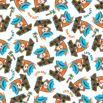 Seamless pattern with cute little fox the sailor, Cute Marine pattern Illustrazione stock