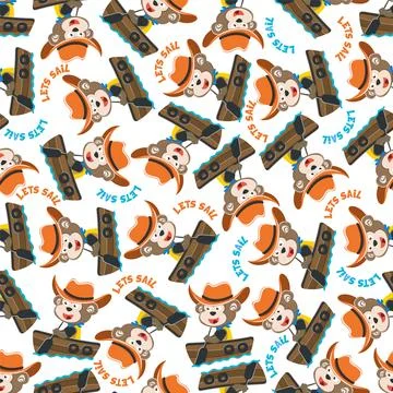 Seamless pattern with cute little fox the sailor, Illustrazione stock