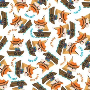 Seamless pattern with cute little fox the sailor, Cute Marine pattern Illustrazione stock