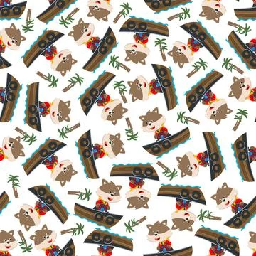 Seamless pattern with cute little fox the sailor, Illustrazione stock
