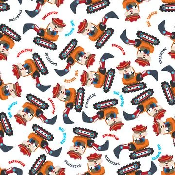 Seamless pattern of Cute little fox on excavator. Can be used for t-shirt イラスト素材