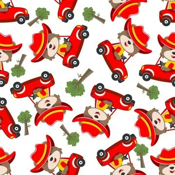 Seamless pattern of cute little fox driving a car go to forest funny animal Illustrazione stock