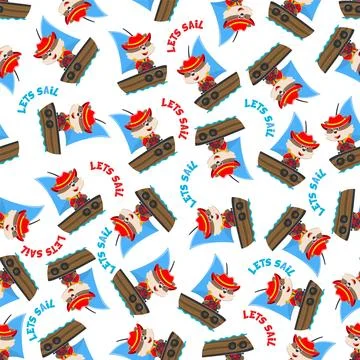 Seamless pattern with cute little fox the sailor, イラスト素材