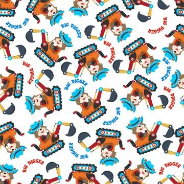Seamless pattern of Cute little fox on excavator. Can be used for t-shirt Illustrazione stock