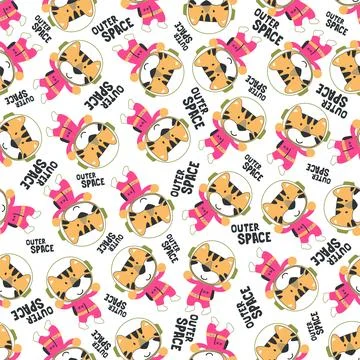 Seamless pattern of Cute little lion on excavator. Stock Illustration