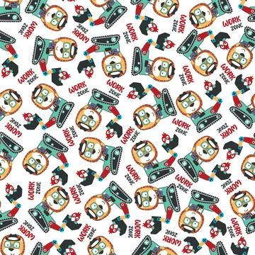 Seamless pattern of Cute little lion on excavator. Can be used for t-shirt .. Stock Illustration