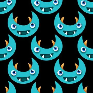 Seamless Pattern with Cute Little Monsters Illustrazione stock