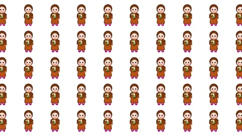 Seamless Pattern of Cute Little Muslim Girl Character Holding a Green Book Stock Footage 345539452