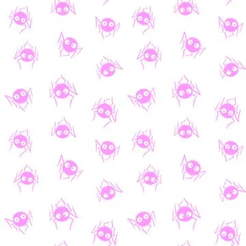 Seamless pattern of cute little pink spiderson white background. Halloween ve Ilustración de archivo