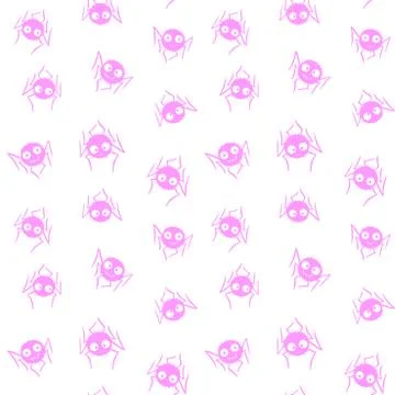 Seamless pattern of cute little pink spiders. Halloween vector backgrounds an Illustrazione stock