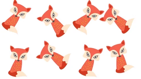 Seamless Pattern of Cute Little Red Fox Characters on White Background Stock Footage 345539240
