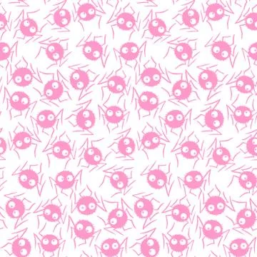 Seamless pattern of cute little spiders with eyes. Halloween vector backgroun Stock Illustration