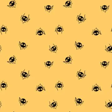 Seamless pattern of cute little spiders with eyes. Halloween vector backgroun 스톡 일러스트