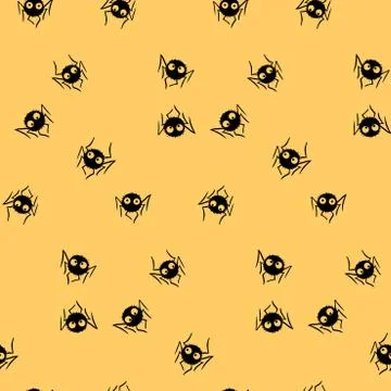 Seamless pattern of cute little spiders with eyes. Halloween vector backgroun 스톡 일러스트