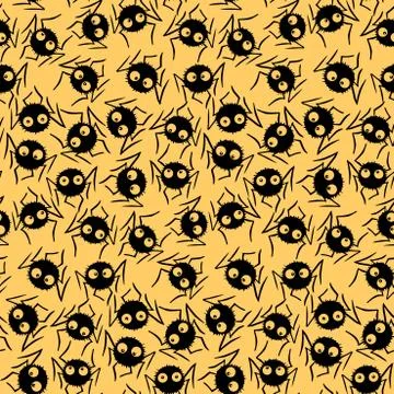 Seamless pattern of cute little spiders with eyes. Halloween vector backgroun Stock Illustration