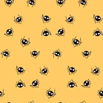 Seamless pattern of cute little spiders with eyes. Halloween vector backgroun 스톡 일러스트