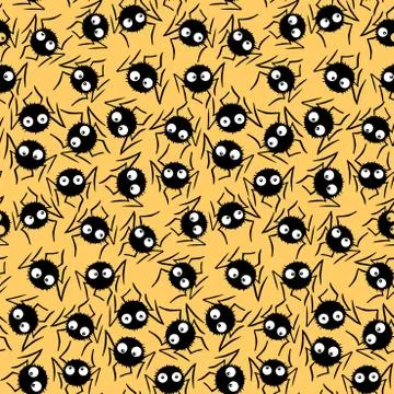 Seamless pattern of cute little spiders with eyes. Halloween vector backgroun Illustrazione stock