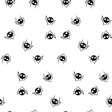 Seamless pattern of cute little spiders with eyes. Halloween vector backgroun Illustrazione stock